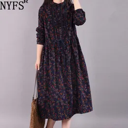 Abiti casual NYFS 2023 Nuova Primavera Autunno Vestito da Donna Letterario Vintage Allentato Manica Lunga Vestido De Mujer Robe Y2302