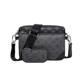 5A Kvalitet äkta läderdesignväskor 3st. Långbara trio Black Messenger -väskor Mens Crossbody 3 i 1 Set Womens Shoulder Bag Handväskor Purse Plånbok med Box JN8899