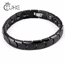 Charm Bracelets Black Ceramic Men Bracelet Healing Magnetic Power Fashion Erkek Bileklik Stainless Steel Jewelry Gift