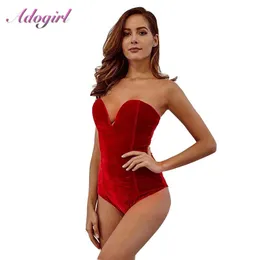 Kadın Tulumlar Sırık Kadın Kolel Straplez Velvet Bodysuit Sesy Sırtsız V Boyun Bodycon Tulum Moda Vücut Üstü Kıyafetler Kadın Takım 230209