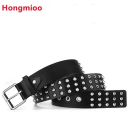 Bälten unisex mode nitbälte för kvinnor män besatt punkrock med pin spänne svart ceinture femme g230207