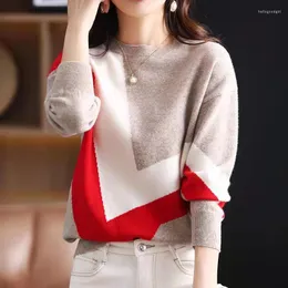 Женские свитера Snaoutofit, осенне-зимний свитер из чистой шерсти, женский свитер с высоким чувством цвета, повседневный темперамент, свободный вязаный пуловер