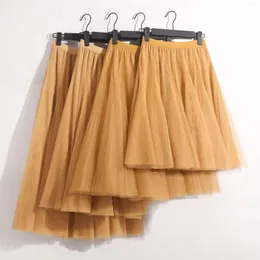 Saias saia feminina 16 cores de cintura alta renda tutu uma linha simples malha elegante tule midi primavera outono mujer festas