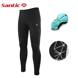 Cycling Pants Santic Cycling Pants Winter Fleece Thermal 4D Padded Bicycle MTB Long Tights Reflective Leggings Bike Sports Trousers Asian Size 230209