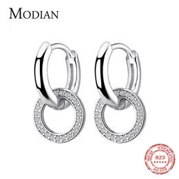 Stud Modian Sparkling Hoop Kolczyki Moda Urok 100% 925 SREBRING Silver Clear CZ Circle Ear For Women Wedding Oświadczenie 230209