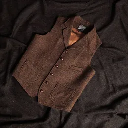 Gilet da uomo Gilet Gilet Giacca Steampunk Marrone per uomo Abito formale in tweed di lana punk a vapore Abbigliamento maschile 230209