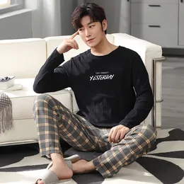 Men's Sleepwear Big Yards L-4XL full cotton pyjamas men pijamas para hombre long-sleeve casual sleepwear men homewear gray pajamas set for male 230208