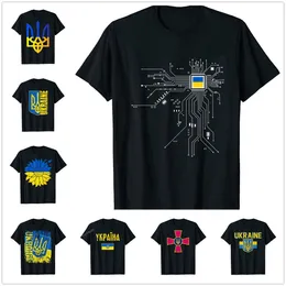 Mäns tshirts ukraina ukrainska ukr ukrayina country flagga cpu processor krets diagram t skjortor män kvinnor toppar bomull tees 230209