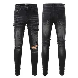 Mens Jeans Classic hip hop denim hole Distressed Ripped Biker Jean Slim Fit Motorcycle rock trousers