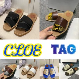 Designerskie klapki damskie Woody Flat mule slajdy sandały Paris CLOE płócienny skórzany pantofel plażowy klapki damskie luksusowe napisy materiałowe slajdy Summer home Shoes