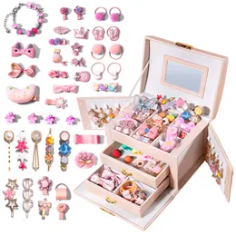 Beauty Fashion 25 45PCS Girl Hair Decoration Set Kids Makeup Box Rings Tiaras Accessories Princess Game Children Toy for 3 Year Gift 230208