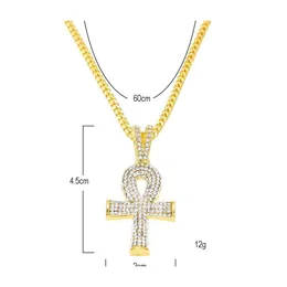 قلادة قلادة سلاسل ذهبية جميلة مصرية مفتاح الحياة بشكل جميل مع Ruby Ruby Cross Necklace مجموعة رجال بلينغ هوب المجوهرات DHG04