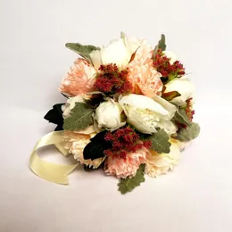 Fiori del matrimonio Crema di moda Crema Pink Poney Bridal Bouquet Roses Round 12 pollici Ramo de nolia boda