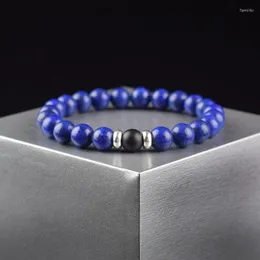 Charm Armbänder 2 teile/satz Paar Abstand Natürliche Lapis Lazuli Matte Onyx Stein Perlen Armband Homme Set Passenden Schmuck Für Frauen