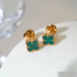 Stud Earrings Designer Fourleaf Clover Titanium Steel Malachite Gilt Rose Gold Fritillaria Fashion Ladies Luxurious Jewelry Par Drop Dhx3Q
