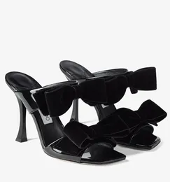 Sapatos de sandálias femininas Flaca de design famoso! Mules enfeitados com laço de salto alto casamento, festa, vestido, sandálias de noite sandalias EU35-43