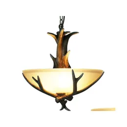 Lampade a sospensione Antler Lampadario di cristallo Lampada per Europa Paese Retro Resina Corno di cervo Lustro Soggiorno Lampadari Decorazione domestica L Dhvdf