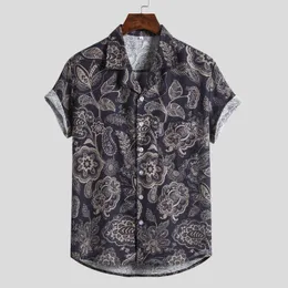 القمصان غير الرسمية للرجال Feitong Summer Retro Daily Floral for Men Short Sleeve Buttons Turn-Down Twon Beach Hawaiian Shirt