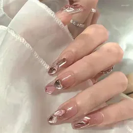 False Nails 24pcs Fake with Design Bling Press on Set French Pink Acrylic人工接着剤