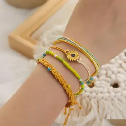 Set di combinazioni di braccialetti intrecciati con perline di riso girasole con decorazione a mano in stile bohémien con perline Dhcvc