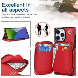 Cell Phone Case Zipper Coin Purse Bag Card Holder Leather Flip Case For iPhone 14 Pro Max 12 13 X XS XR 7 8 Plus SE Wallet RFID Stand Cover