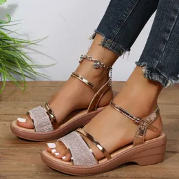 Women 2022 أسافين لـ 4.5 سم كعب Golden Platform Women's Summer Shoesures Femme Sandals Size 41 T230208 0315 S
