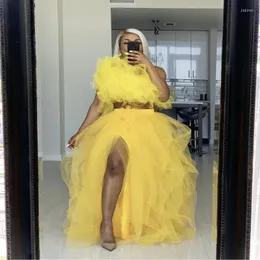Skirts 2023 Trend Streetwear Yellow Skirt Ruffles Slit Tulle Women's Floor Length Casual Femme Jupes Custom Made