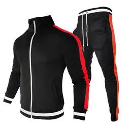 Männer Trainingsanzüge Männer Trainingsanzug Casual Marke Hoodies Sets Zipper Jacke 2 Stück Hosen Gestreiften Gym Sport Anzug Männlich Hip Hop streetwe