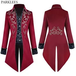 Мужские костюмы Blazers Vintage Red Steampunk Gothic Jacket Victorian Tailcoat Хэллоуинский униформа костюма сцены косплей выпускной тренде 230209