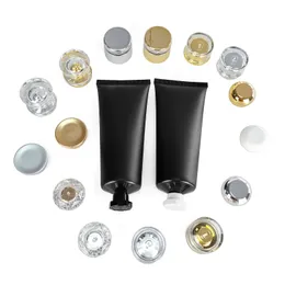 100g Black frosted squeeze hose cosmetic bottle Refillable Travel facial cleanser extrusion plastic Tubes w/gold cap