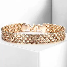 Link Chain New 10/12mm Big 585 Rose Gold Color Double Weaving Rolo Cable Curb Link Chain Bracelet Bangles for Men Women Jewelry DCBB01 G230208