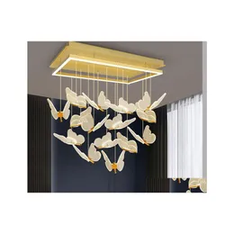 Lampade a sospensione Arte moderna Duplex Edificio Lobby Scala Lampadario Illuminazione Nordico Dorato Dimmerabile Telaio lungo Ristorante Led Drop Dhiyk