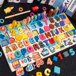Блоки деревянные монтессори игрушки фруктовые цифровые алфавитные животные фигура, соответствующая головоломкой дошкольной доске, образовательные дети 230209