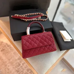 Womens Designer Red Co Handle Totes Bags Classic Mini Flap Purse Caviar Lather Calfskin ￤kta l￤derp￥s ghw crossbody axelhandv￤skor 22x13cm