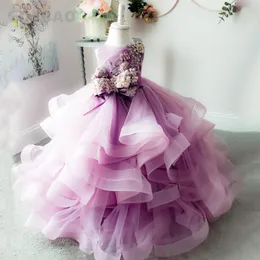 Abiti da ragazza Amaranth Princess Lace Puffy Flower Sleeve Cute Birthday Wedding Party Baby Dress