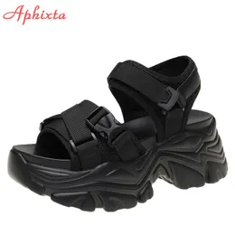 Aphixta Schnalle Höhe Neue Increaming -Leinwand Platfom Sandalen Frauen 3,15 Zoll Keilheel Schuhe Hakenschleife Dicke Bodenrutschen T230208 65a00