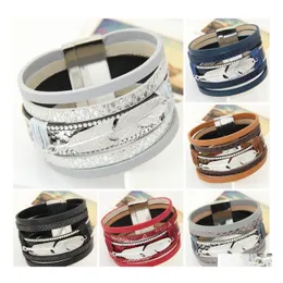 Cuff Pretty Bracelets For Women Men Fashion Wide Magnetic Mtilayer Wrap Jewelry Gift Leather Bangles Drop Delivery Dh9Pj