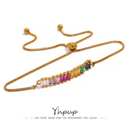 Catena a maglie Yhpup Impermeabile colorato arcobaleno Cubic Zirconia Bracciale rigido da polso regolabile Bracciale a catena a portata di mano per regalo donna G230208