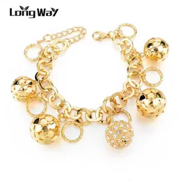 ارتباط سلسلة Longway Strand Bracelet Silver Color Gold Color Bracelets with Hollow Ball Crystal for Women Women SBR160023103 G230208