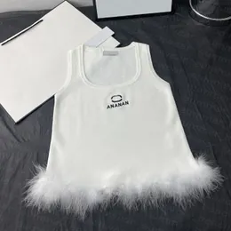 Women U Neck Tees Designer Embroidered Breathable Vest Furry Crop Top Sexy Short Tops Woman Tees