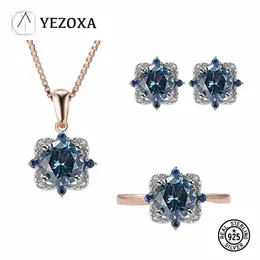 귀걸이 목걸이 Real 925 Sterling Silver Jewelry Sets London Blue Topaz 만들기 여성 생일 웨딩 웨딩 파인 로즈 골드 플레이트 230209