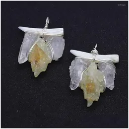 Charms Natural Stone Citrine Pendant Crescent Shell Leaf Crystal Winding Healing Necklace Diy Jewelry Making Drop Delivery 202 Dhzov