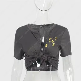 23SS Womens V-ring Cardigan Solid Color T Shirt Half Sleeve Printed Crop Slim Fashion Sexig öppen krage tshirts
