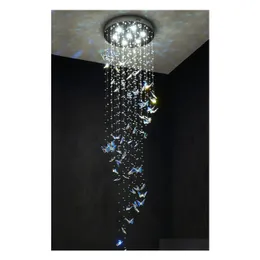 Żyrandole Butterfly krystaliczne schody żyrandol nowoczesne lampy wiszące Cristal do salonu luksusowy dom LED Home Duża Lu dhntr