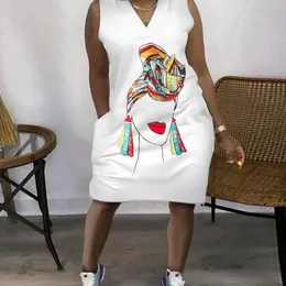 Casual Dresses Plus Size 3xl 4xl 5xl Women Sleeveless Dress Designer Clothing Fashion Loose 3D Printing Outdoor V-neck