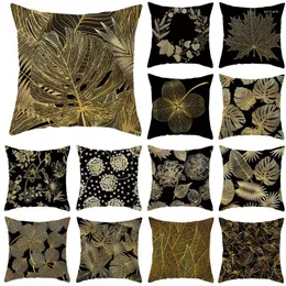 Pillow Black Golden Leaf Decorative Cover Bed Car Pillowcase Polyester 45 Throw Pillows Home Decor Pillowcover