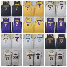 Män basket russell westbrook jersey 0 carmelo 7 dwight howard 39 lag färg svart gul vit lila bort ren bomull andas bra kvalitet