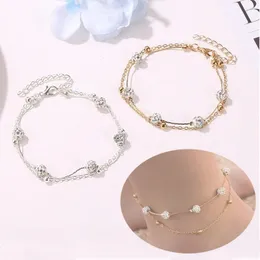 Cavigliere Moda Cavigliera con sfera di strass Doppio strato Spiaggia estiva per le donne Imitazione cristallo Catena del piede Bracciale Accessori Regalo