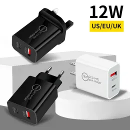 Caricabatterie PD Dual USB 18W Adattatore QC 3.0 Ricarica rapida Tipo C Telefono da viaggio Carica rapida Spina EU / US UK per iPhone 15 14 13 12