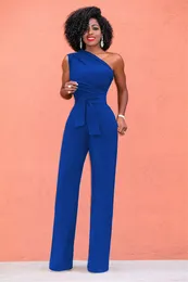 Kvinnors jumpsuits rompers Sexig one axel rompers kvinnor jumpsuit sommar ärmlösa bälte brett ben elegant damstorlek bodycon jumpsuits vit svart 230209